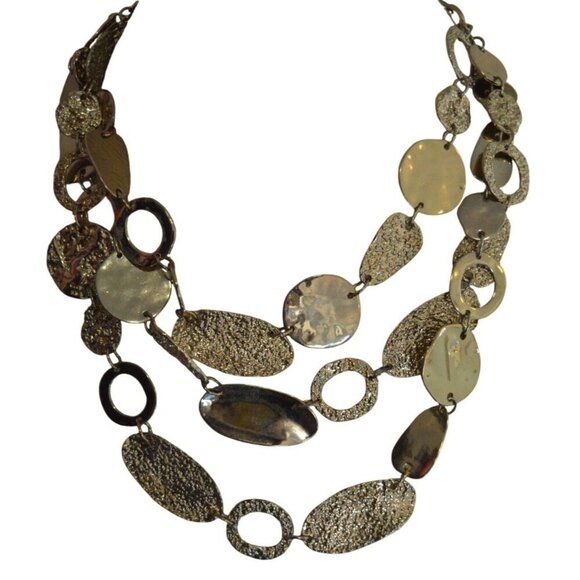 Chico’s Gold Chunky Metal Statement Multistrand Necklace Manitee Length - Picture 2 of 10